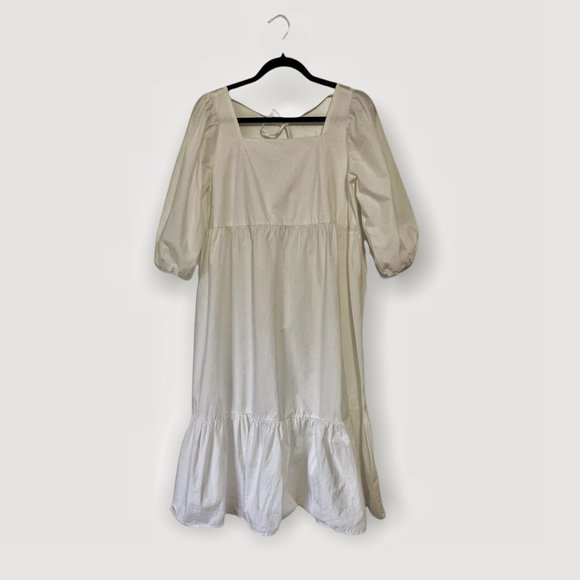 OAK + FORT 6308 Puff Sleeve White Midi Dress Size XS - Picture 2 of 9